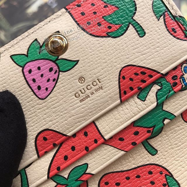 Gucci包 古馳卡包 570660草莓全皮 2019新款 互扣式馬銜扣 Gucci印花草莓卡包  gudj1453